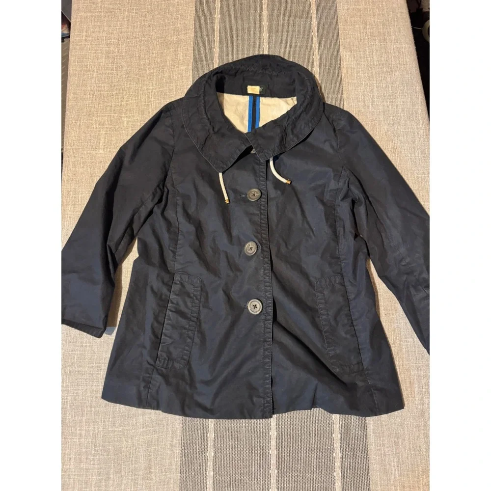 J Crew Navy Blue Cotton Waxed Look Utility Jacket‎ Womens Size 6
